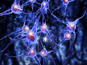 3d Illustration of a nerve cell on a colored background with light effects