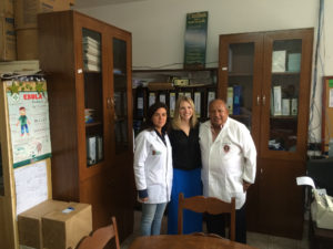 (left to right) Lorena Jauregui, MD, pediatric surgeon, Marissa Boeck, MD, Dr. Virgilio Prieto, MD, epidemiologist, at Hospital de Niños Mario Ortiz Suarez, Bolivia. Boeck worked to further the development of Bolivia’s trauma and emergency response system.