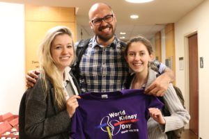 Caption: (Left to right) First-year medical students Jessica Quaggin-Smith, Nathan DeDeaux and Natasha Rich celebrate World Kidney Day.