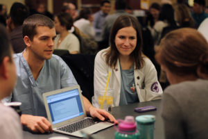 On March 18, students in Feinberg’s MD, Physician Assistant and Doctor of Physical Therapy programs, along with nursing students from DePaul University, worked together on a case during the schools’ first-ever interprofessional teamwork learning initiative. 