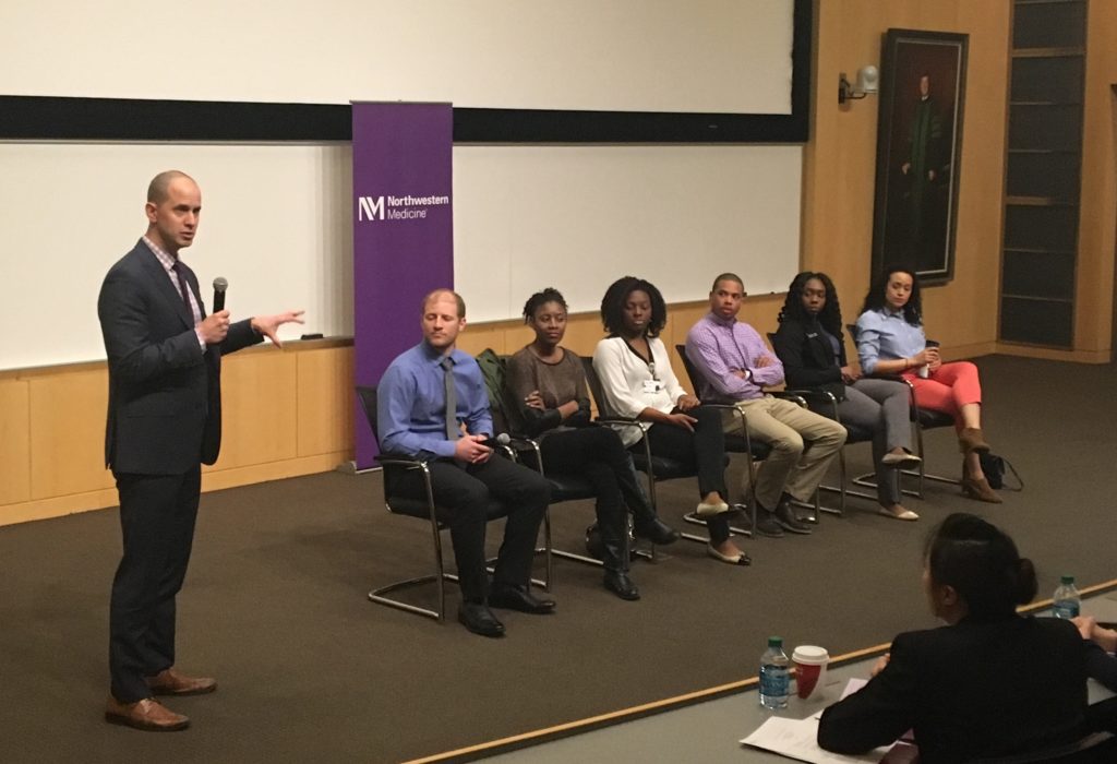James Schroeder (far left) moderated the resident panel discussion at the Ninth Annual Residency Showcase. 