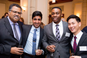 (Left to right) AOA inductees John Franklin, MD, MSc, ’14 MA, Jonathan Hourmozdi, Leslie Okorji and Yusuke Yagi attended the induction ceremony.