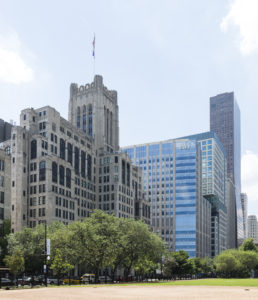 Ward Building and Lurie Children's Hospital on the campus of Northwestern University in Chicago. (Photo by Jim Prisching)