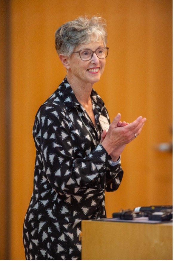 Susan van Schalkwyk, MPhil, PhD, from Stellenbosch University delivers her keynote address to a full audience in Baldwin Auditorium. Photo: Randy Belice