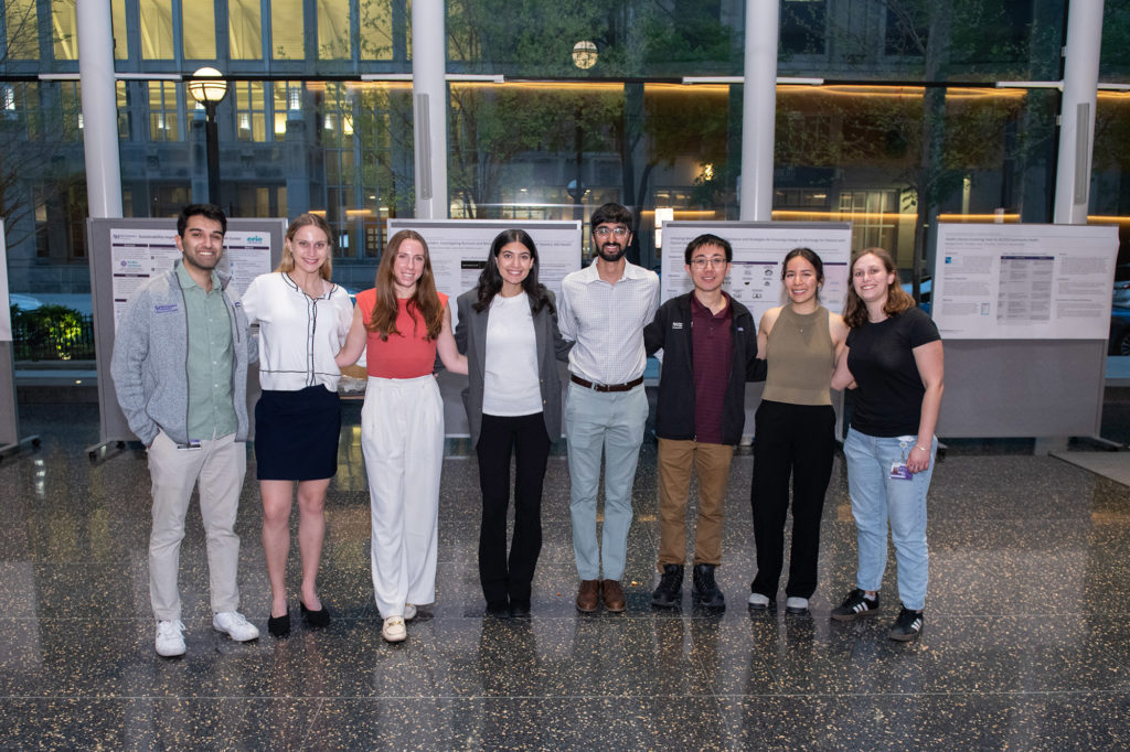 First-year medical students, Aditya Khandeshi, Madeline Owen, Elizabeth Kayzman, Julie Elfishawy, Nikhil Sriram, Christopher Meng, Marianne Kanaris and Aden Goolsbee presented posters at the Second Opinions Poster Showcase.