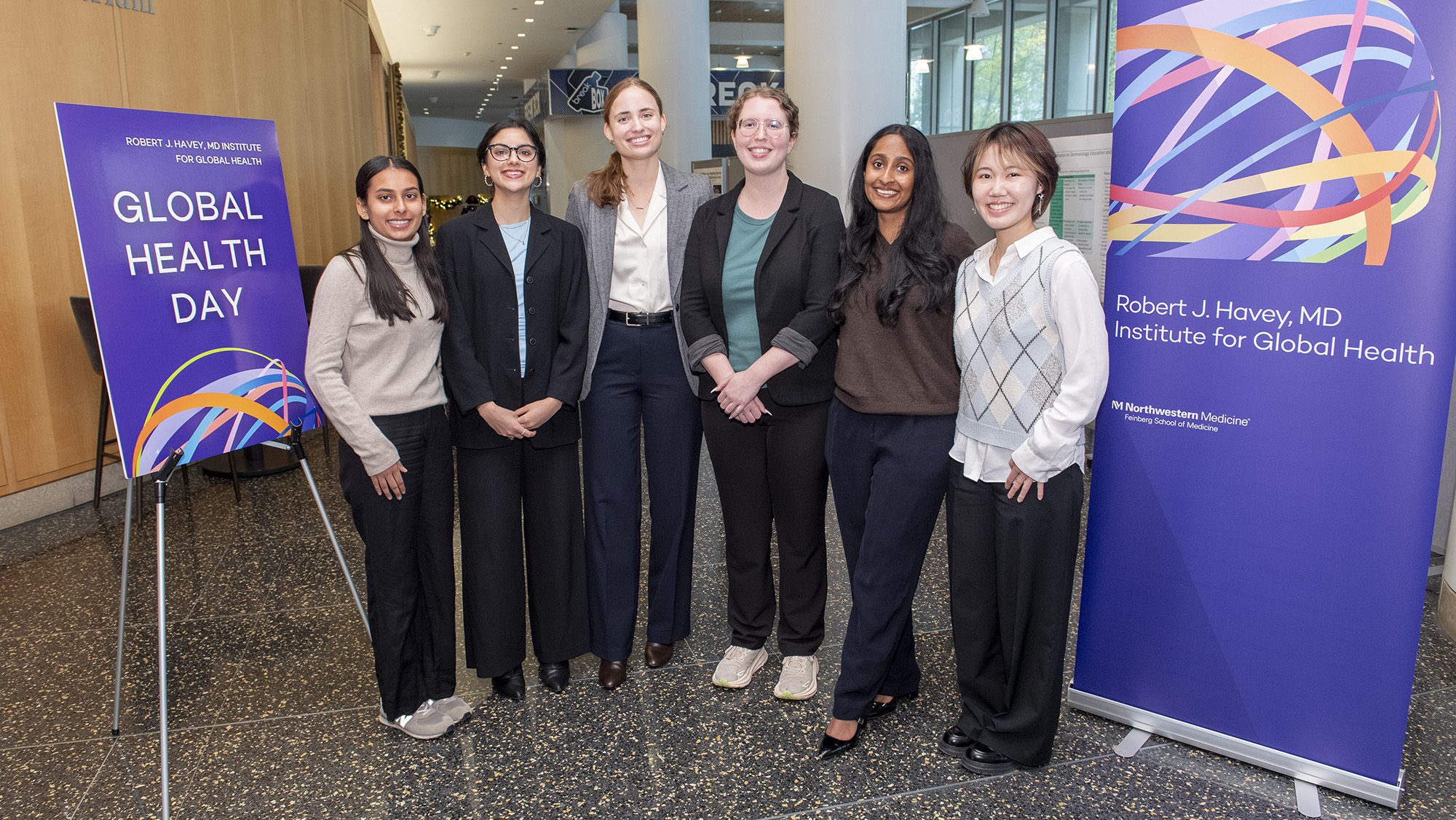 Northwestern Intramural Global Health Case Competition winners. From left to right: Diya Bhakta, Imaan Arshad, Amy Petschek, Kaylee Henry, Sharlet Mathew and Sarah Huang. Photo: Randy Belice